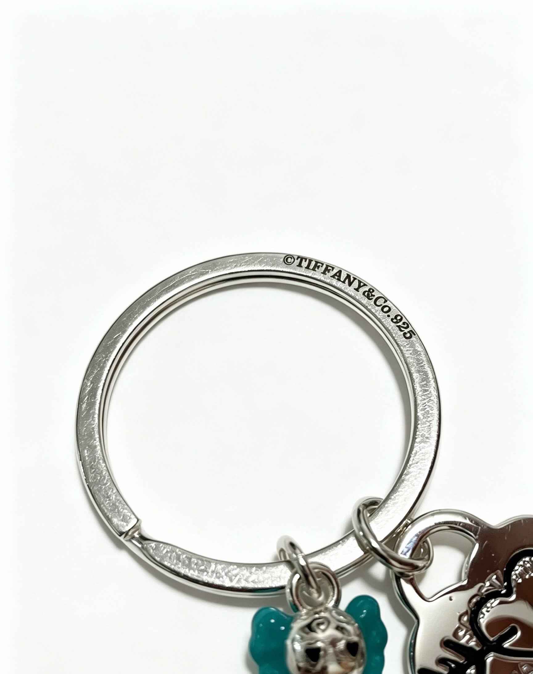 Tiffany & Co Silver Keychain with Lollipop and Heart Charms